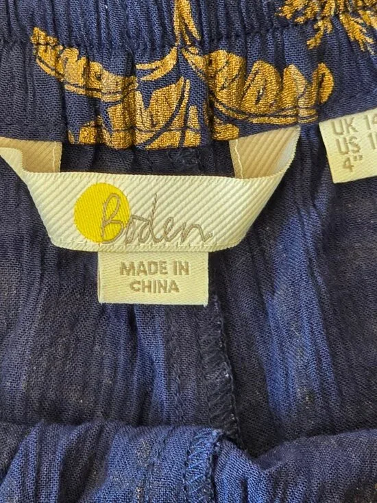 Boden Women's Size 10 Navy Golden Palm Tree Print Drawstring Shorts - Picture 5 of 6